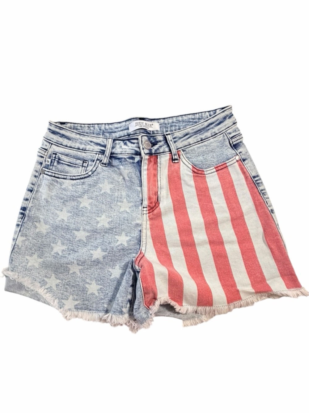 Judy Blue Women's Americana Flag Denim Shorts Large Red White & Blue 4th of July